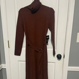 Chic Long Sleeve Brown Turtleneck Dress